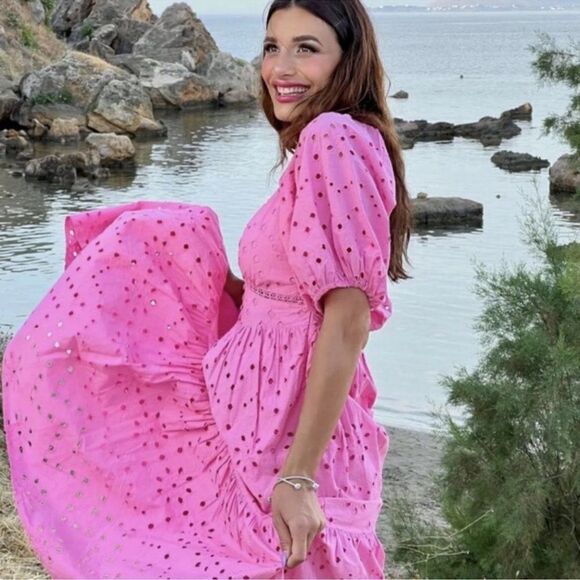 Zara pink eyelet openwork embroidered dress - Picture 3 of 15